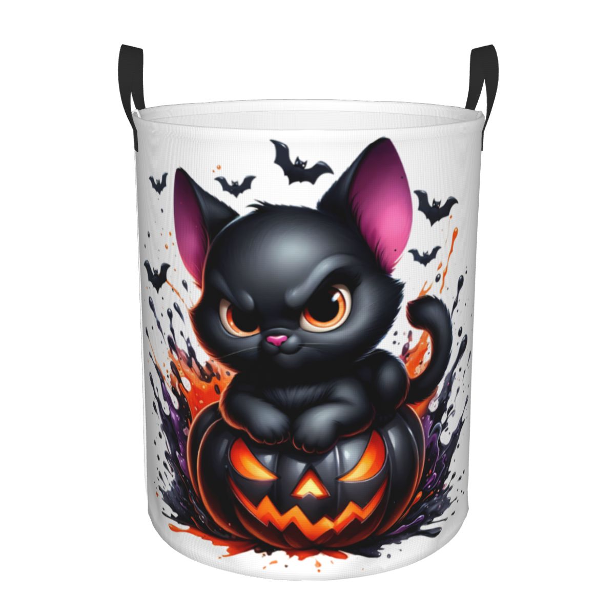 Baby Nursery Laundry Basket - Halloween Black Cat Pumpkins Laundry Basket