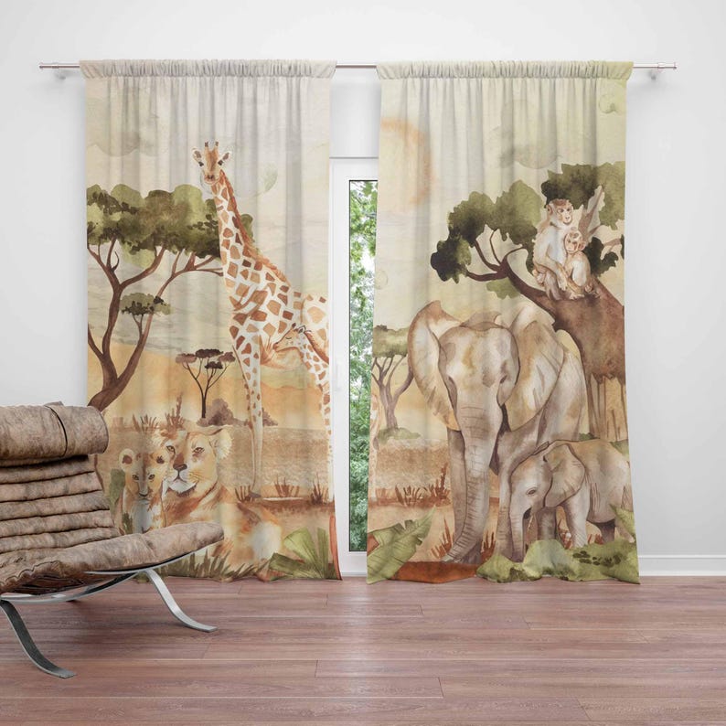 Baby Nursery Blackout Curtains - Mom and Baby Curtains Safari Animals