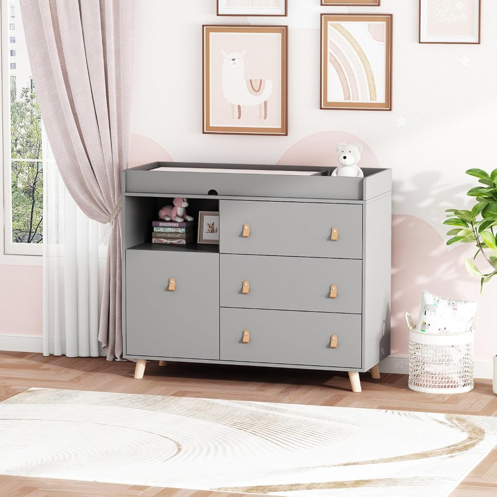 Baby Nursery Laundry Basket - Baby Dresser Changing Table, Two In