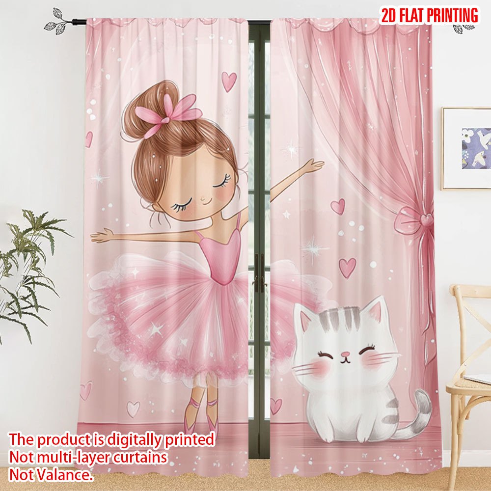 Baby Nursery Blackout Curtains - Pink Ballerina and Cat Blackout Curtains