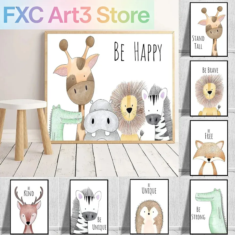 Baby Zebra Nursery - 1pc frameless,Baby Lion Zebra Giraffe Elephant