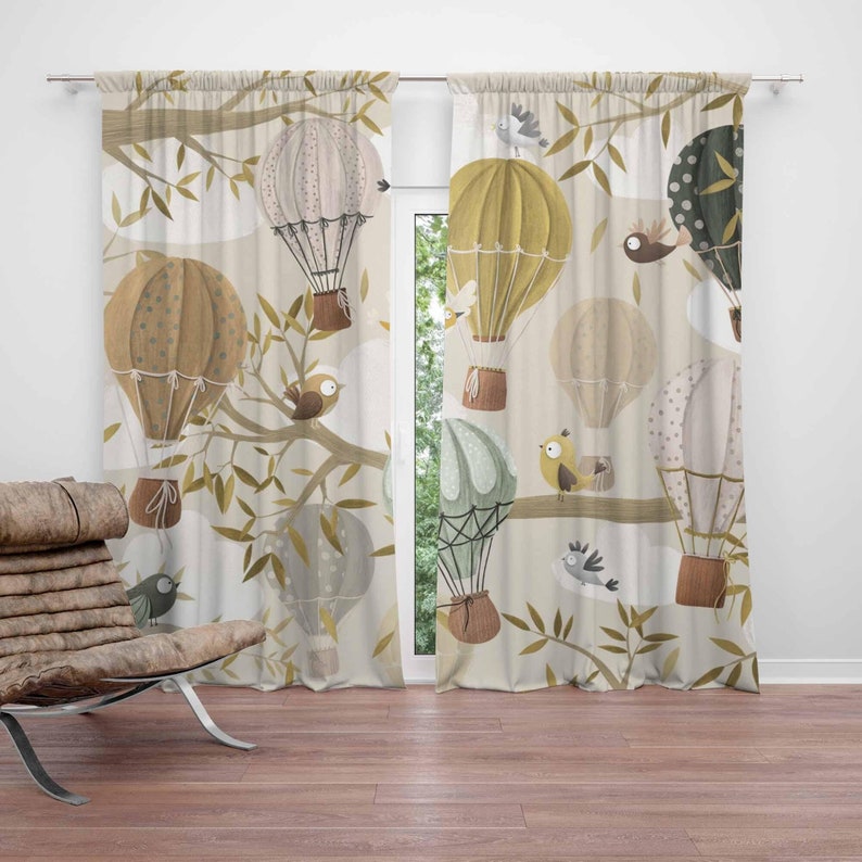 Baby Nursery Blackout Curtains - Hot Air Balloon Curtains Bird Animal