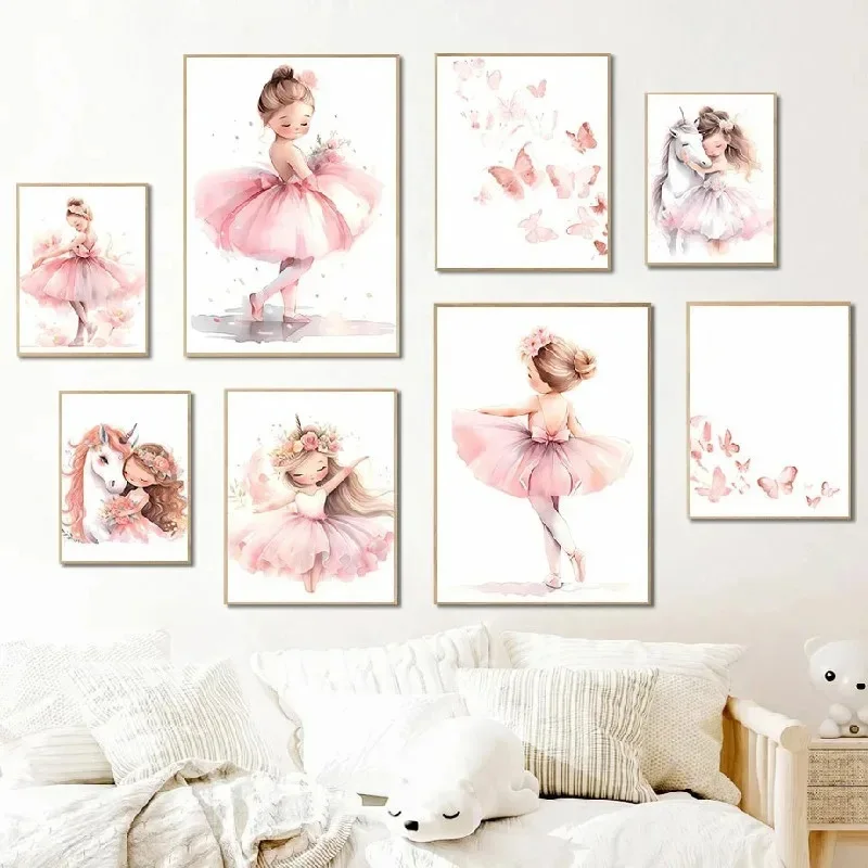 Baby Unicorn Nursery - Pink Ballerina Girl Unicorn Butterfly Poster