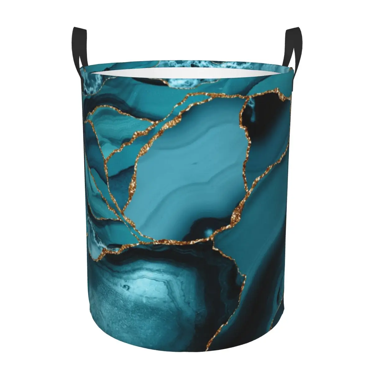 Baby Nursery Laundry Basket - Custom Teal And Gold Marble Landscape