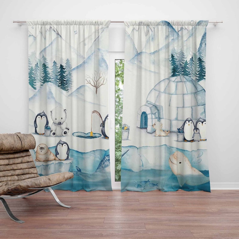Baby Nursery Blackout Curtains - Arctic Animals Nursery Curtain Kids Bedroom