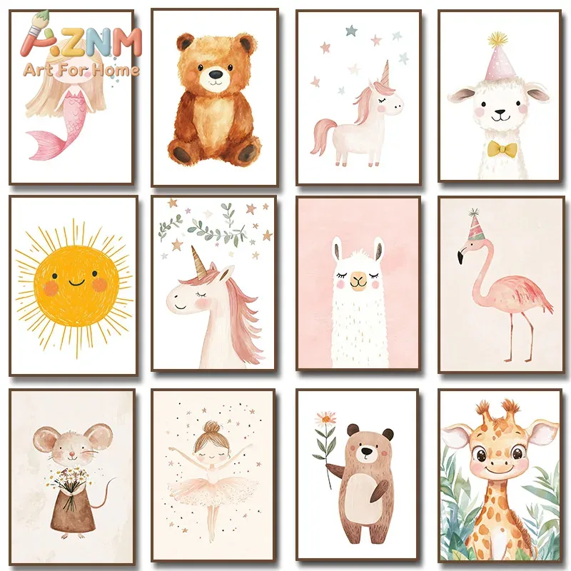 Baby Unicorn Nursery - AZNM Watercolor Cute Animal Canvas Wall