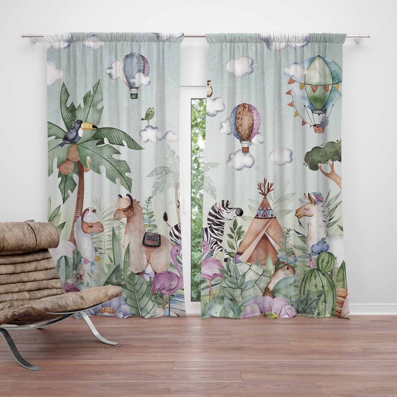 Baby Nursery Blackout Curtains - Safari Animals Party Nursery Curtain Kids