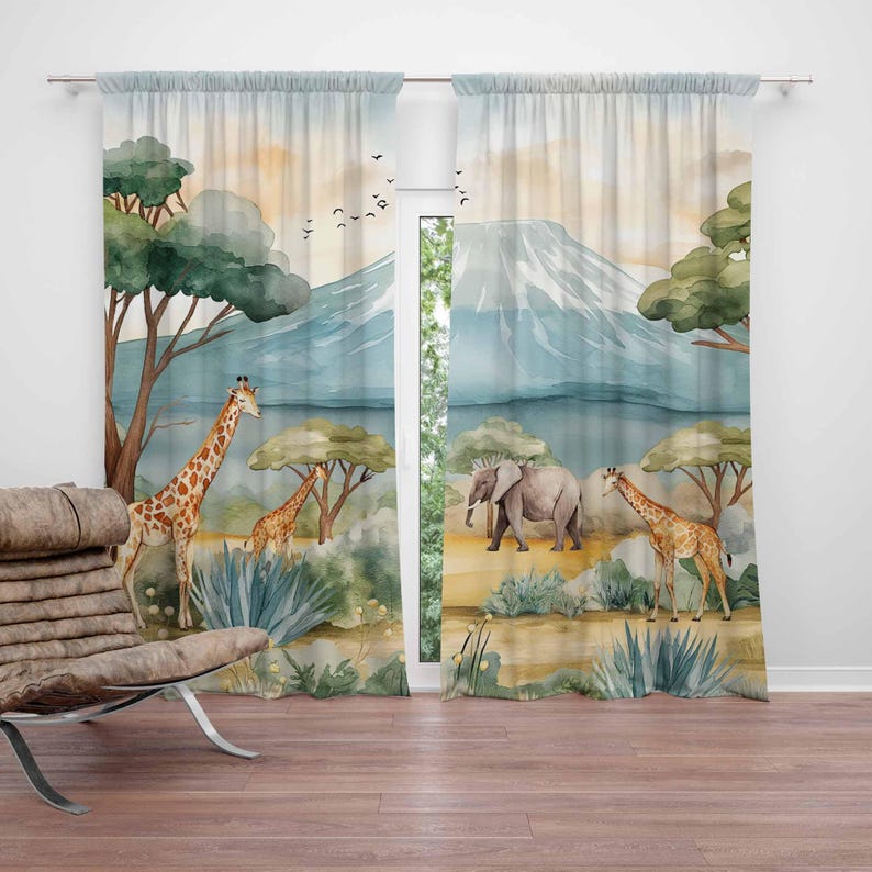 Baby Nursery Blackout Curtains - Safari Animals Kids Curtains Baby Boy
