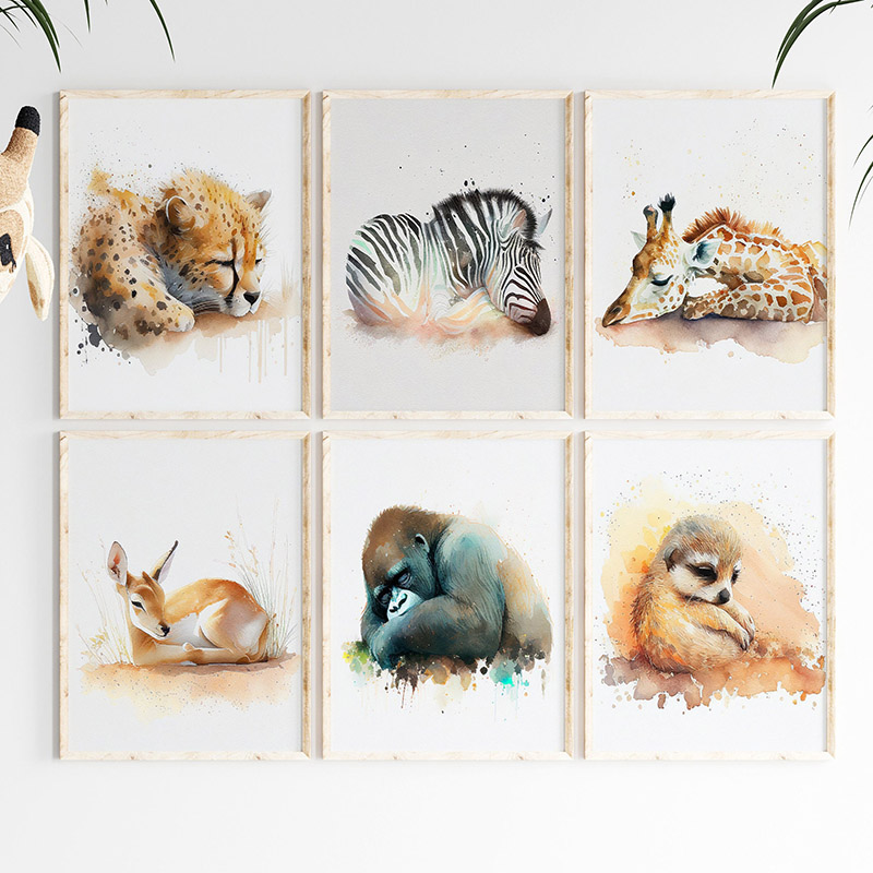 Baby Zebra Nursery - Watercolor Sleeping Safari Animal Wall Art