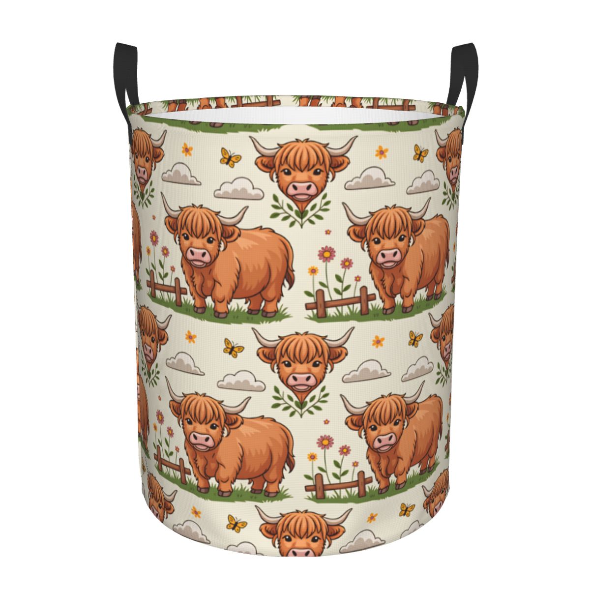 Baby Nursery Laundry Basket - Cartoon Highland Cows Laundry Basket Collapsible