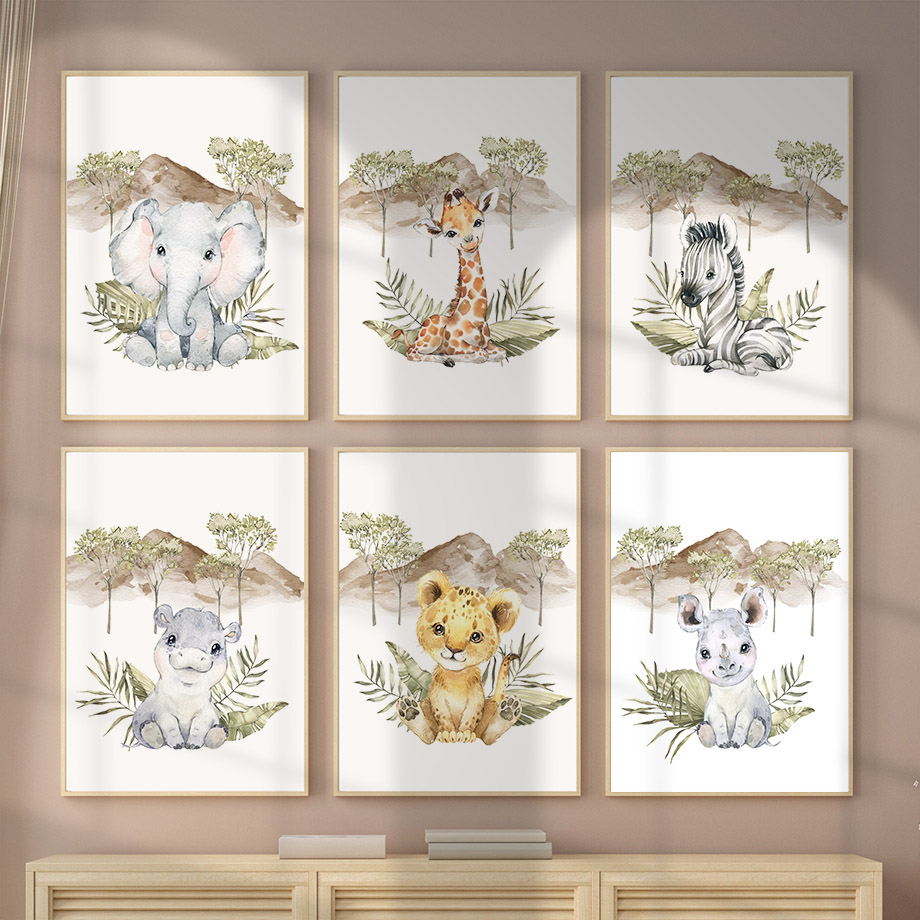 Baby Zebra Nursery - Giraffe Zebra Elephant Lion Hippo Tree