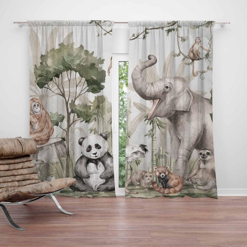 Baby Nursery Blackout Curtains - Safari Animals Curtains Kids Bedroom Curtains