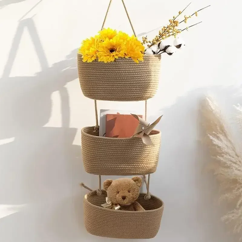 3-Tier Woven Cotton Hanging St - Baby Nursery Laundry Basket recension och pris