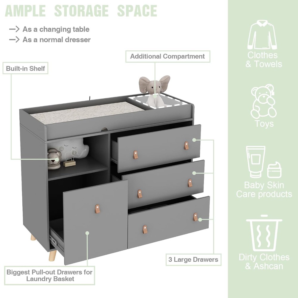 Baby Dresser Changing Table, T - Baby Nursery Laundry Basket recension och pris