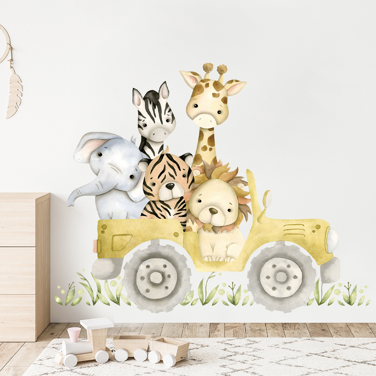 Cute Animals Drive Jeep Wall S - Baby Zebra Nursery recension och pris