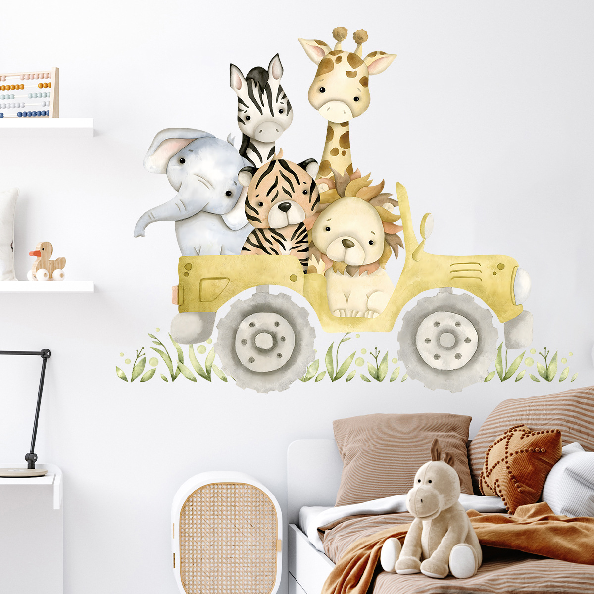 Cute Animals Drive Jeep Wall S - Baby Zebra Nursery recension och pris