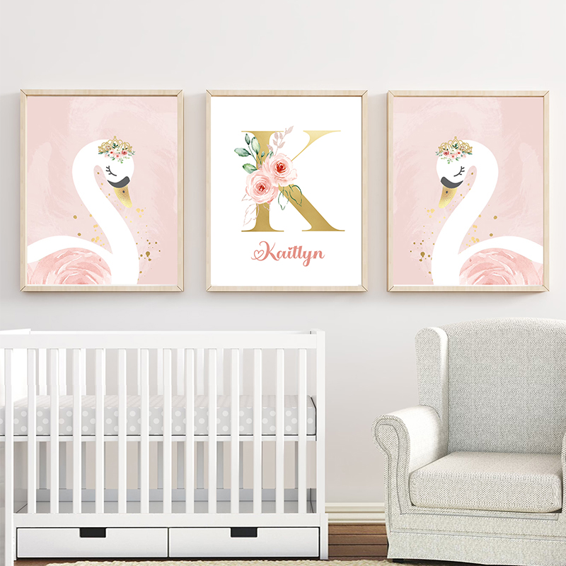Pink Crown Swan Golden Customi - Baby Nursery Name Letters recension och pris