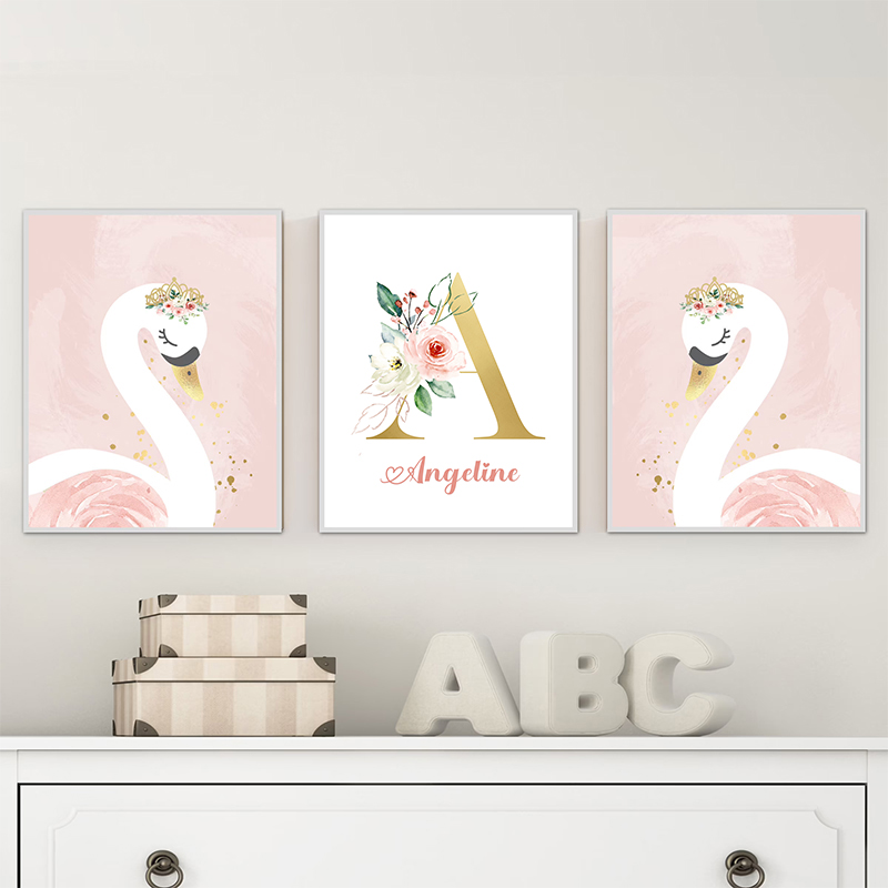 Pink Crown Swan Golden Customi - Baby Nursery Name Letters recension och pris