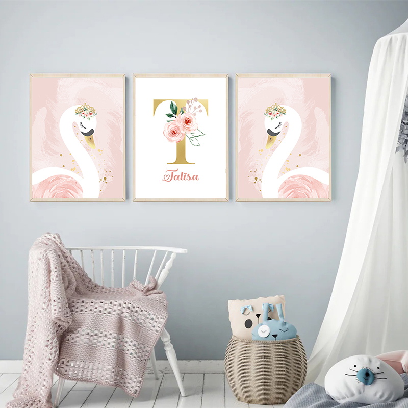 Pink Crown Swan Golden Customi - Baby Nursery Name Letters recension och pris