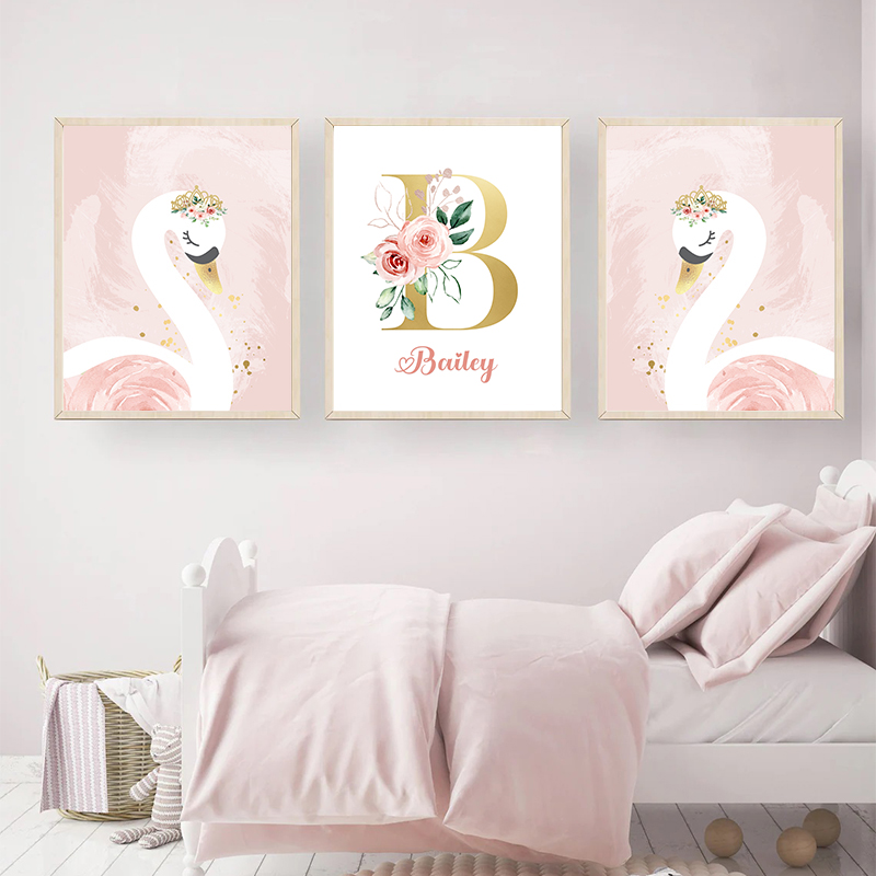 Pink Crown Swan Golden Customi - Baby Nursery Name Letters recension och pris