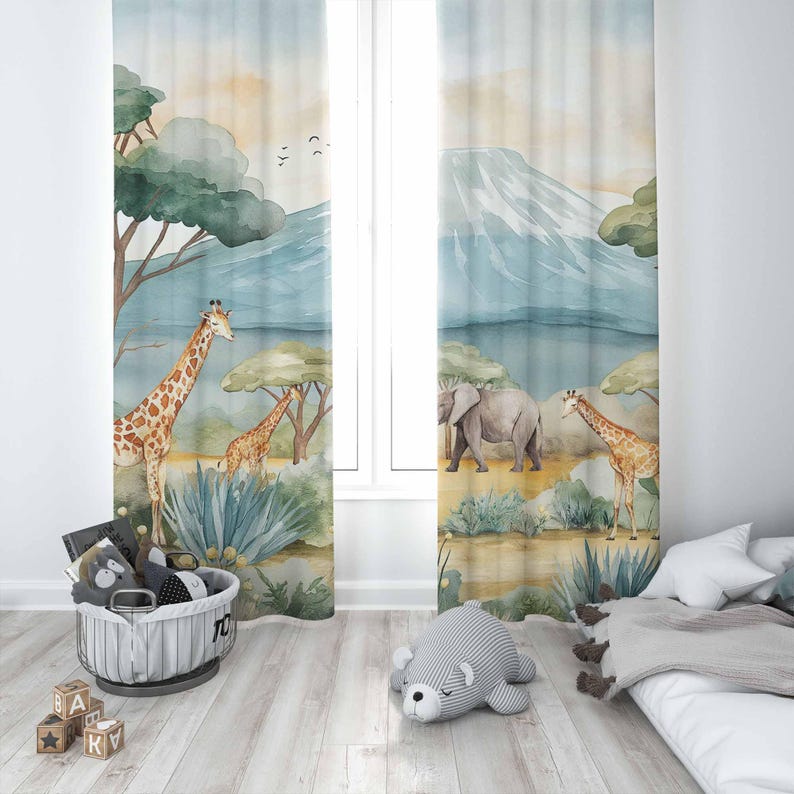 Safari Animals Kids Curtains B - Baby Nursery Blackout Curtains recension och pris